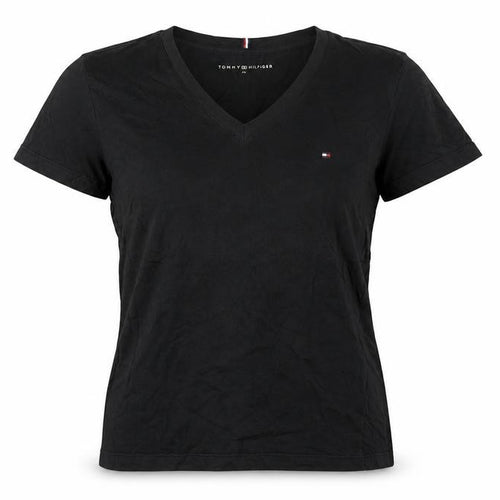 Tommy Hilfiger Women Black M Slim V-Neck Cotton Basic T-Shirt