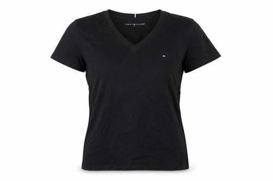 Tommy Hilfiger Women Black M Slim V-Neck Cotton Basic T-Shirt