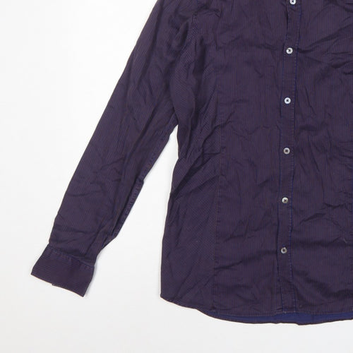 Ted Baker Men’s Purple Striped Cotton Stretch Shirt Size M Long Sleeve