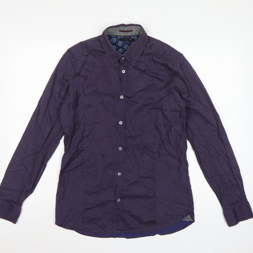Ted Baker Men’s Purple Striped Cotton Stretch Shirt Size M Long Sleeve