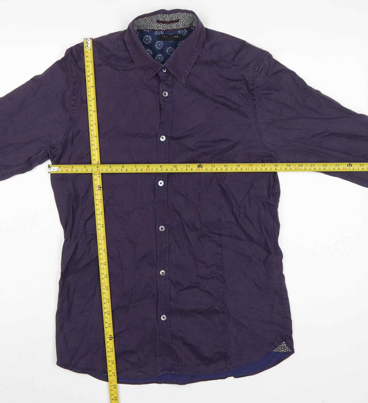 Ted Baker Men’s Purple Striped Cotton Stretch Shirt Size M Long Sleeve