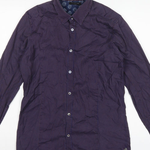 Ted Baker Men’s Purple Striped Cotton Stretch Shirt Size M Long Sleeve