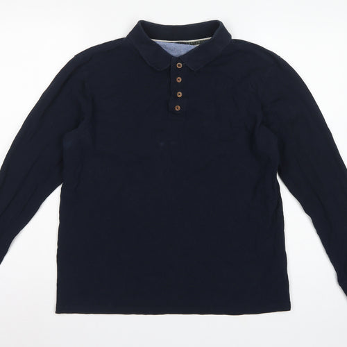Brave Soul Men’s Blue L Long Sleeve Cotton Polo Shirt