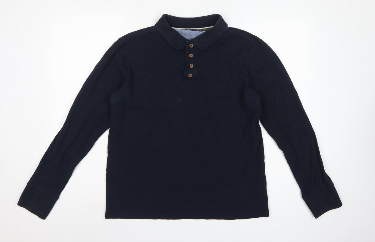 Brave Soul Men’s Blue L Long Sleeve Cotton Polo Shirt