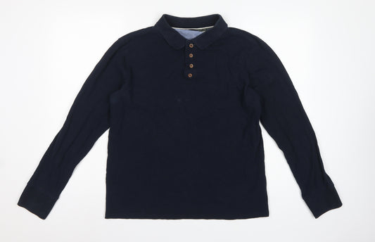Brave Soul Men’s Blue L Long Sleeve Cotton Polo Shirt