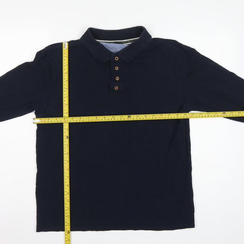 Brave Soul Men’s Blue L Long Sleeve Cotton Polo Shirt