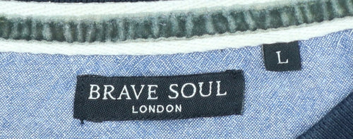 Brave Soul Men’s Blue L Long Sleeve Cotton Polo Shirt