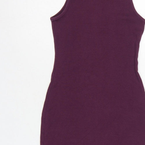 Zara Women Purple S Bodycon Midi Roll Neck Sleeveless Ribbed Dress