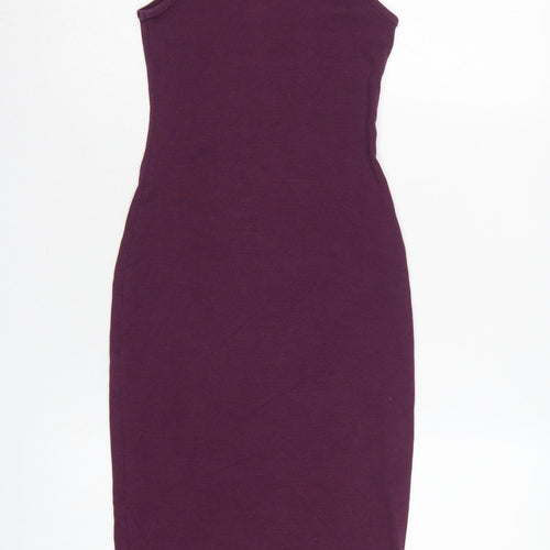 Zara Women Purple S Bodycon Midi Roll Neck Sleeveless Ribbed Dress
