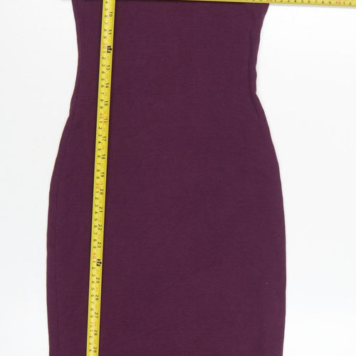 Zara Women Purple S Bodycon Midi Roll Neck Sleeveless Ribbed Dress