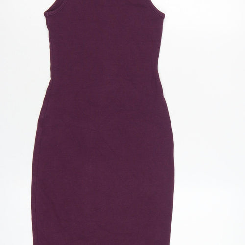 Zara Women Purple S Bodycon Midi Roll Neck Sleeveless Ribbed Dress