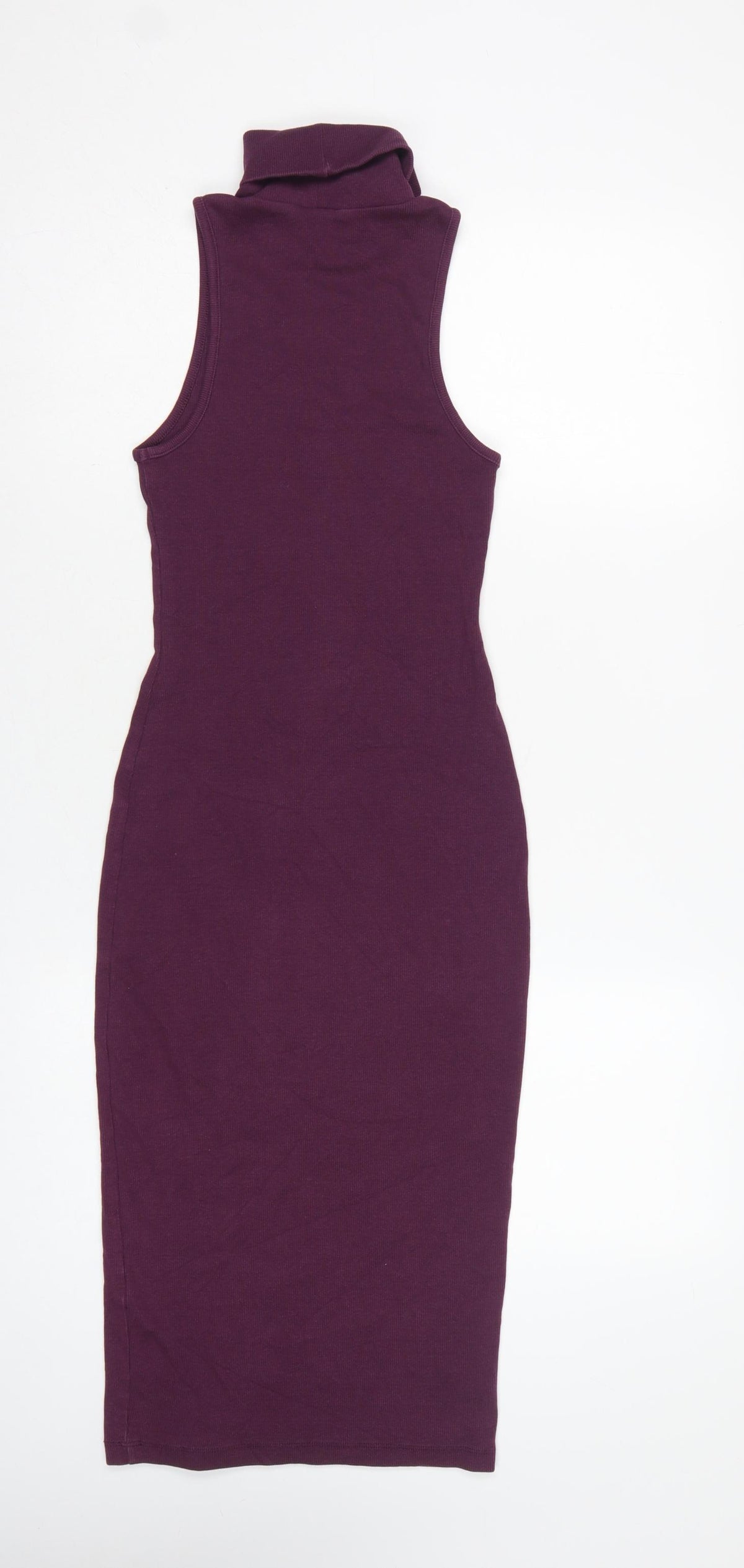 Zara Women Purple S Bodycon Midi Roll Neck Sleeveless Ribbed Dress