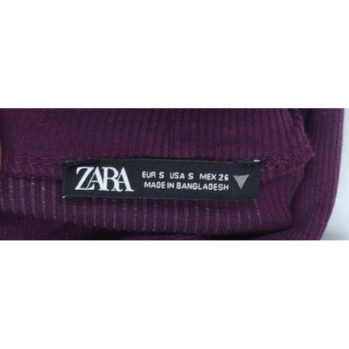 Zara Women Purple S Bodycon Midi Roll Neck Sleeveless Ribbed Dress