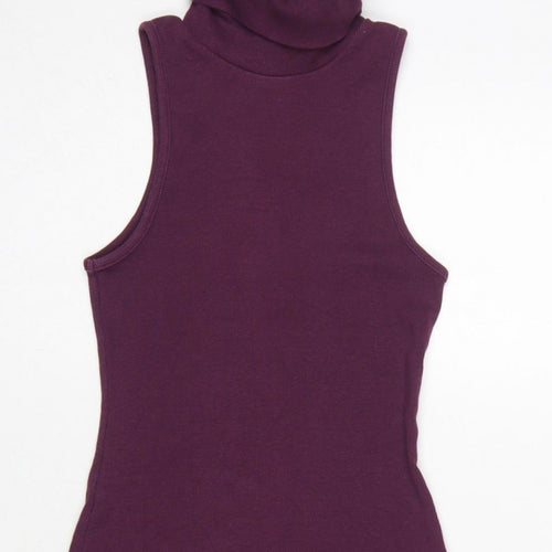 Zara Women Purple S Bodycon Midi Roll Neck Sleeveless Ribbed Dress