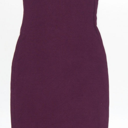 Zara Women Purple S Bodycon Midi Roll Neck Sleeveless Ribbed Dress