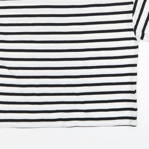 Marks and Spencer Women White Black Stripe Cotton T-Shirt UK 12 Basic