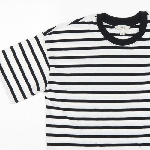 Marks and Spencer Women White Black Stripe Cotton T-Shirt UK 12 Basic