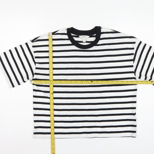 Marks and Spencer Women White Black Stripe Cotton T-Shirt UK 12 Basic