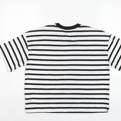 Marks and Spencer Women White Black Stripe Cotton T-Shirt UK 12 Basic
