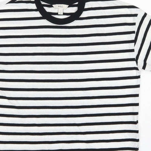 Marks and Spencer Women White Black Stripe Cotton T-Shirt UK 12 Basic