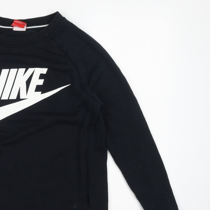 Additional view of Nike Women’s Black S Pullover Sweatshirt White Logo Raglan Crew Neck