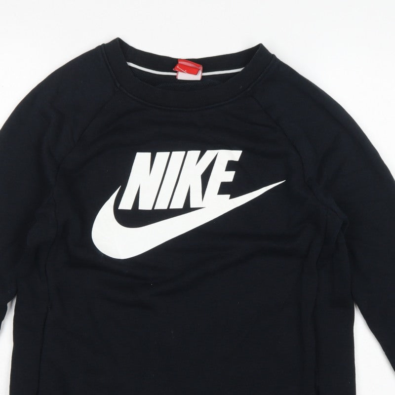 Additional view of Nike Women’s Black S Pullover Sweatshirt White Logo Raglan Crew Neck