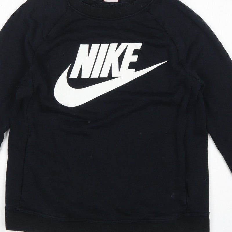 Additional view of Nike Women’s Black S Pullover Sweatshirt White Logo Raglan Crew Neck