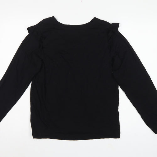 Selected Femme Women Black S Ruffle V-Neck Long Sleeve Cotton Blouse