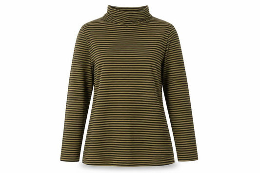 Seasalt Cornwall Women's Green Black Stripe UK 12 Jersey Roll Neck Top