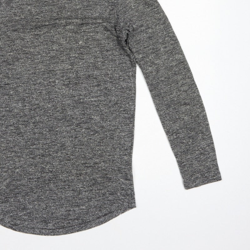 ASOS Men Grey Marl Slim Long Sleeve Crew Neck Curved Hem T-Shirt M