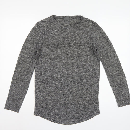 ASOS Men Grey Marl Slim Long Sleeve Crew Neck Curved Hem T-Shirt M