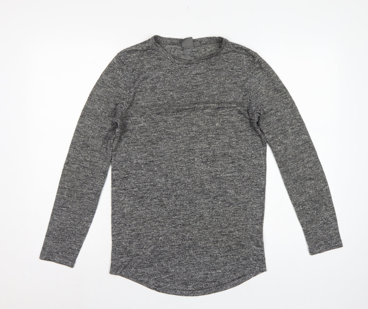 ASOS Men Grey Marl Slim Long Sleeve Crew Neck Curved Hem T-Shirt M