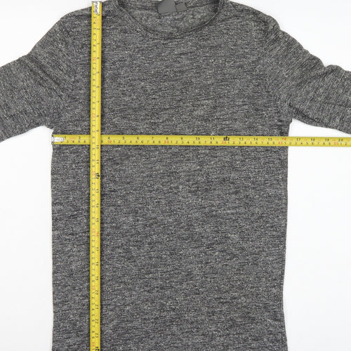 ASOS Men Grey Marl Slim Long Sleeve Crew Neck Curved Hem T-Shirt M