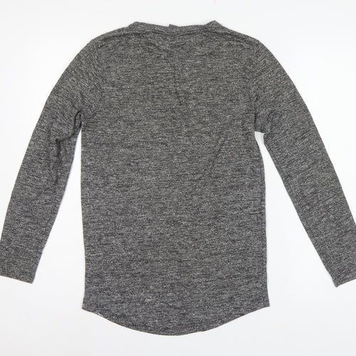 ASOS Men Grey Marl Slim Long Sleeve Crew Neck Curved Hem T-Shirt M