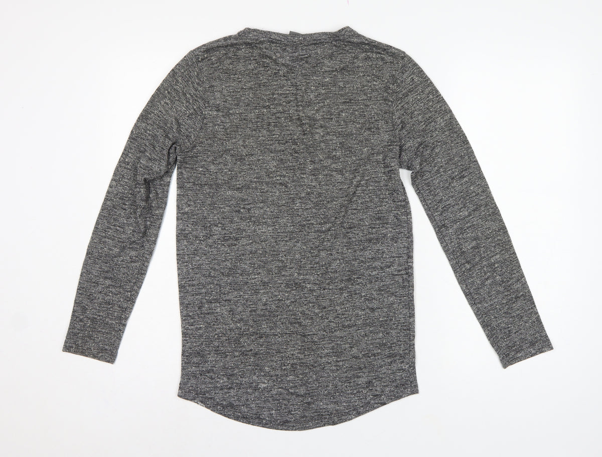 ASOS Men Grey Marl Slim Long Sleeve Crew Neck Curved Hem T-Shirt M