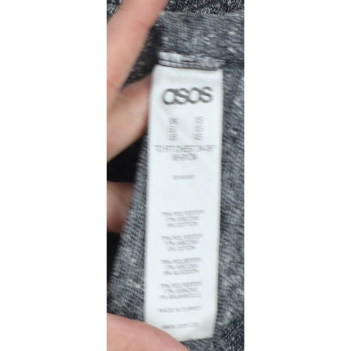 ASOS Men Grey Marl Slim Long Sleeve Crew Neck Curved Hem T-Shirt M