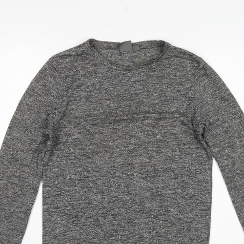 ASOS Men Grey Marl Slim Long Sleeve Crew Neck Curved Hem T-Shirt M