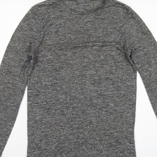 ASOS Men Grey Marl Slim Long Sleeve Crew Neck Curved Hem T-Shirt M