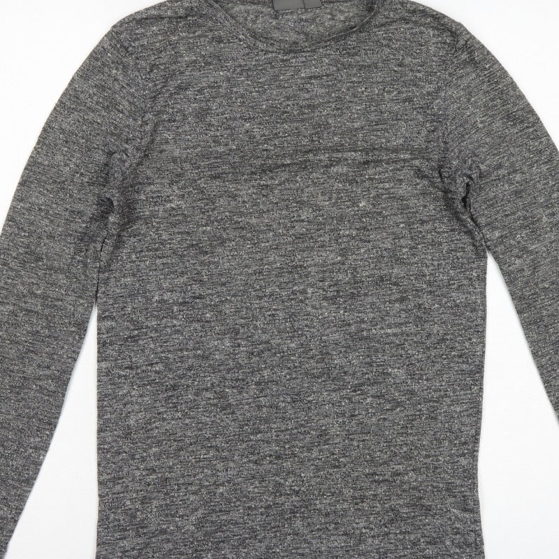 ASOS Men Grey Marl Slim Long Sleeve Crew Neck Curved Hem T-Shirt M