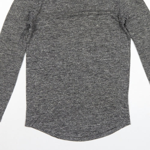 ASOS Men Grey Marl Slim Long Sleeve Crew Neck Curved Hem T-Shirt M