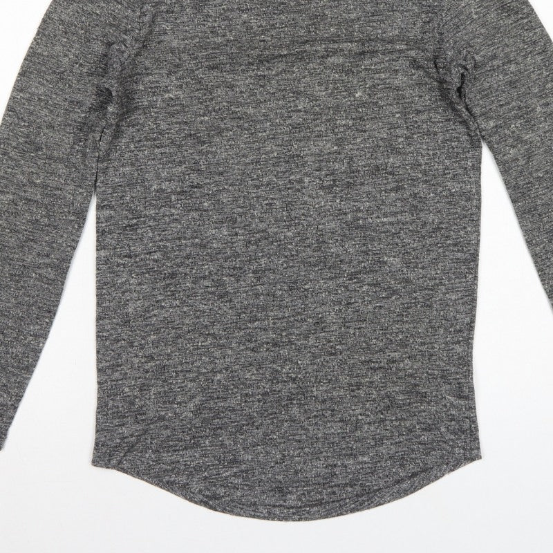 ASOS Men Grey Marl Slim Long Sleeve Crew Neck Curved Hem T-Shirt M