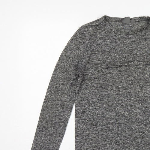ASOS Men Grey Marl Slim Long Sleeve Crew Neck Curved Hem T-Shirt M