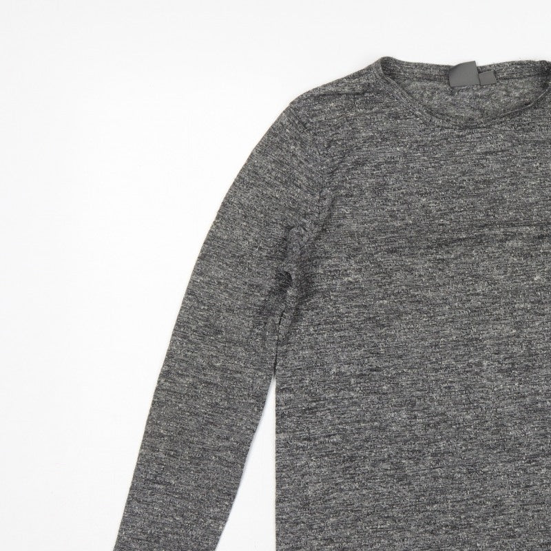 ASOS Men Grey Marl Slim Long Sleeve Crew Neck Curved Hem T-Shirt M