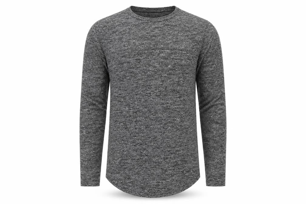 ASOS Men Grey Marl Slim Long Sleeve Crew Neck Curved Hem T-Shirt M