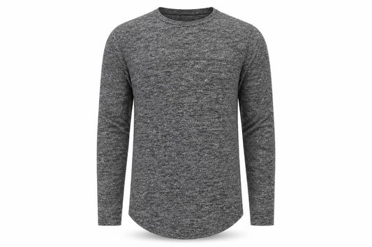 ASOS Men Grey Marl Slim Long Sleeve Crew Neck Curved Hem T-Shirt M