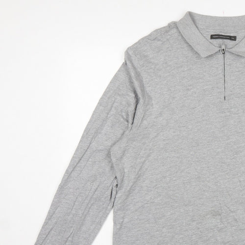 French Connection Men Grey 2XL Long Sleeve 1/4 Zip Polo Shirt