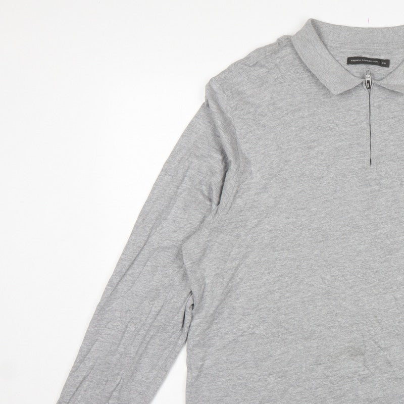 French Connection Men Grey 2XL Long Sleeve 1/4 Zip Polo Shirt