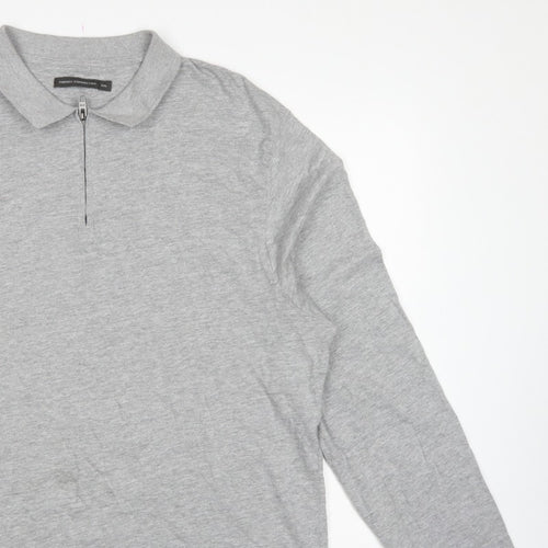 French Connection Men Grey 2XL Long Sleeve 1/4 Zip Polo Shirt