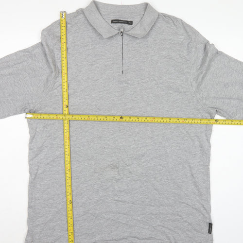French Connection Men Grey 2XL Long Sleeve 1/4 Zip Polo Shirt