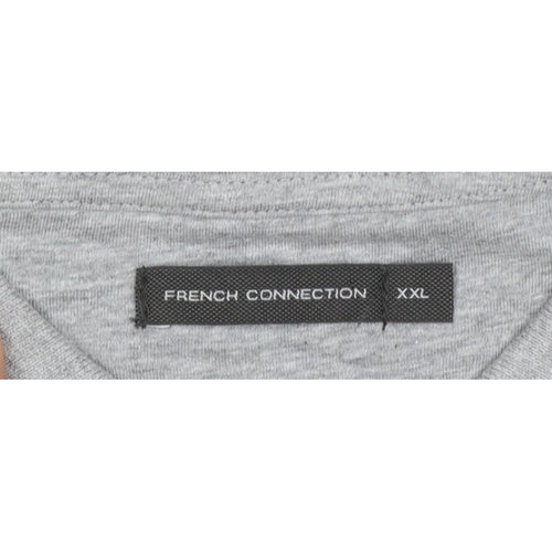French Connection Men Grey 2XL Long Sleeve 1/4 Zip Polo Shirt